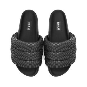 ROAM Mesh Puffy Sandals Slides Black Vegan Leather size 9 Boho Comfy